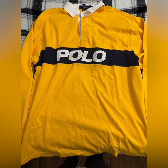 Vintage Ralph Lauren Polo Sport 90s Spellout Yellow Rugby Shirt - Picture 2 of 4